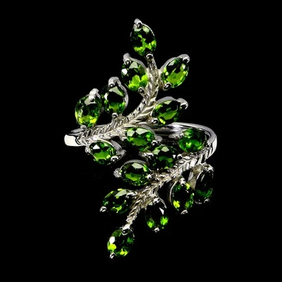 Anillo de plata de ley 925 ovalado cromo diopsido 4x3 mm piedras preciosas naturales joyería 8 Foto 1 de 4