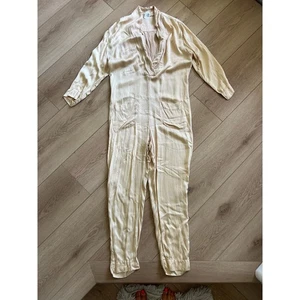 Women's Jumpsuit - Beige Silk Blend, Long Sleeve, Cali Dress, The Runway - Picture 1 of 6