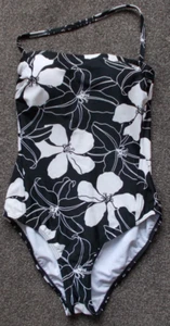 F & F, Ladies Black/white floral Swimsuit, halter neck, lined, Size 12, new. - Picture 1 of 4