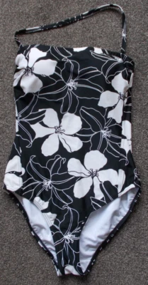 F & F, Ladies Black/white floral Swimsuit, halter neck, lined, Size 12, new. - Image 1 of 4