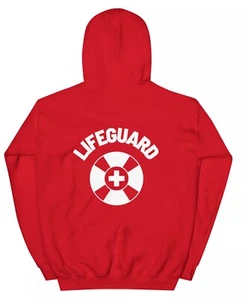 Unisex Adult Lifeguard Hoodie Red Hooded Sweatshirt with White Graphics on Back - Picture 1 of 29