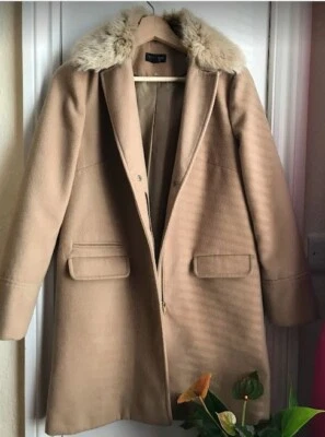 Topshop Camel Brown Beige Coat Women Size UK XS/6 EU 34 USA 2 Used - Image 1 of 4