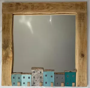 NEW Funckles Stunning square driftwood mirror with driftwood cottage houses - Picture 1 of 1