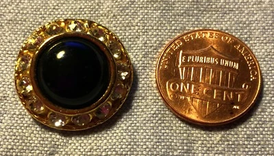 ONE Domed Gold Tone Metal Black Cabochon & Rhinestones Button 13/16" 20.2mm 9069 - Image 1 of 3