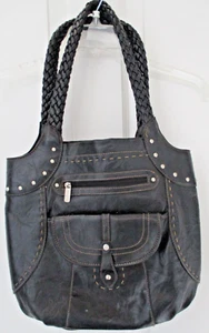 NWOT, Levi Strauss Shoulder Bag., Black Faux Leather Tote Purse, Braided Handles - Picture 1 of 12