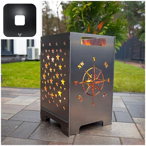 Windrose Feuerkorb Feuertonne Feuerschale + Grillplatte Feuerplatte Grillring - Bild 1 von 8