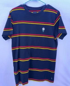 Vans Black Striped Women’s Size Small (38x28) With Embroidered Daisy T Shirt EUC - Picture 1 of 9
