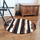 Round Cowhide Patchwork Rug Handmade Hairon Leather Area Rug Boho Decor