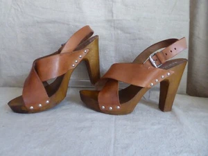 SAN MARINA sandales bois talon cuir marron cloutées T 39 - Imagen 1 de 9