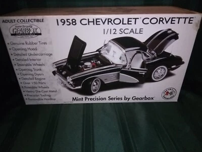 Gearbox Collectibles 1958 Chevrolet Corvette 1/12 Diecast Scale Black/White WP39 - Image 1 of 4