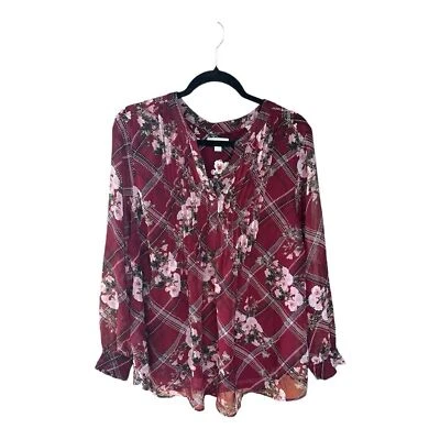 Blusa bohemia floral a cuadros Charter Club para mujer color borgoña talla 2X Foto 1 de 4