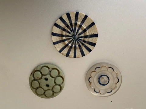 From a collection Three Antique French Buttons - Art Deco Plastic carved Cover