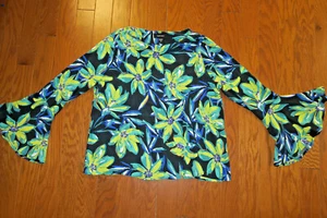 S 6 KAREN KANE 100% VISCOSE TOP PULLOVER Blouse Office Work Print BRIGHT FLORAL - Picture 1 of 4