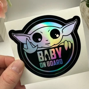 Calcomanía holográfica para bebé a bordo, pegatina parachoques Baby Yoda para automóviles, calcomanía de vinilo - Imagen 1 de 6