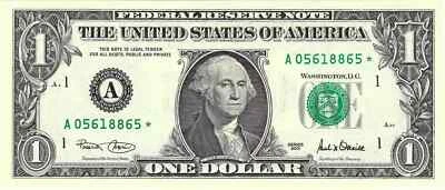 $1 2001 Green seal. Small Size $1 Federal Reserve Note 1926-A* - Image 1 of 2