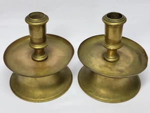 RARE Antique Pair Brass Capstan Portuguese Spanish CANDLE HOLDERS/ CANDLESTICKS - Picture 1 of 21