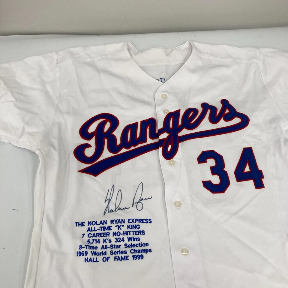 Nolan Ryan Signed Texas Rangers Authentic 1990's Game Model STAT Jersey PSA DNA - Image 1 of 4