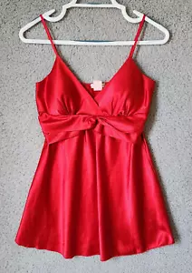 Vintage Body Central Y2K ärmellos VNeck Babydoll Empire Taille Tank Top Satin rot M - Bild 1 von 13