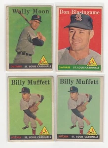 1958 Topps 4 Karten Cardinals Lot mit Moon Blasingam Muffett VINTAGE STAR F-EX LOL1 - Bild 1 von 2