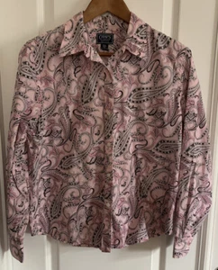 CHAPS Womens PXL Pink/Black Paisley Long Sleeves 100% Cotton Button Up Shirt - Picture 1 of 7