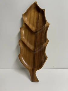Monkey-Pod Three Compartment Wood Leaf Tray 17”X7” - Picture 1 of 6