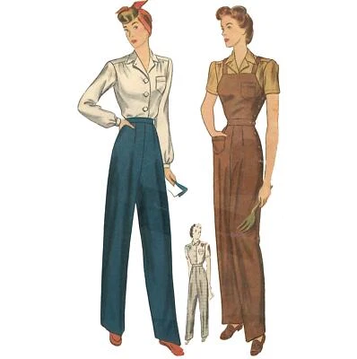 40s Land-Girl - Slacks, Blouse & Overalls - Bust=30” (76.2cm) - Image 1 of 4