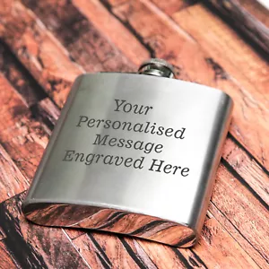 Personalised Engraved Stainless Steel 6oz Hip Flask - WOW!! - Picture 1 of 9