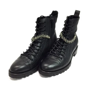 Jimmy Choo Women Black Leather Rhinestones Combat Boots 37 From JPN 248 6294839 - Picture 1 of 10