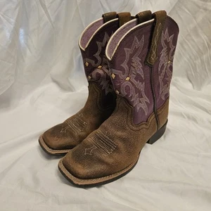 Ariat Tombstone Cowboy Boots Youth Girls Size 1 Purple Plum Square Toe - Picture 1 of 8