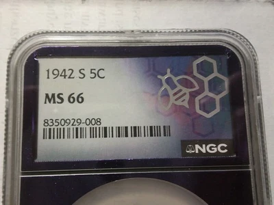 1942 S Jefferson Silver War Nickel 5c NGC MS66 - Image 1 of 3