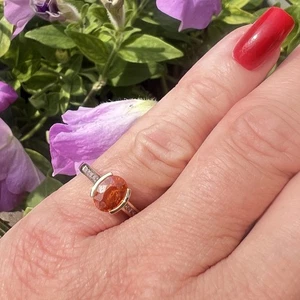 9ct Yellow Gold Orange Diopside Diamond Ring Hallmarked 375 9K 2.3g Size M - Picture 1 of 24