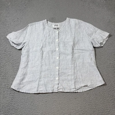 Camisa Top Lino Mujer Talla L Azul Blanco Cuadros Guinga Manga Corta Botones Lino Foto 1 de 4