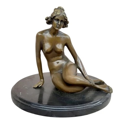 Estatua escultura Margret desnuda mujer sentada bronce real sobre base de mármol 6,70 pulgadas Foto 1 de 4