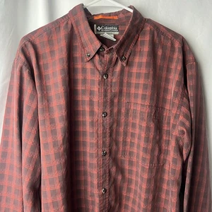 Men’s Columbia XCO Shirt Size XL Dark Red Black Plaid Long Sleeve Button Up - Picture 1 of 8