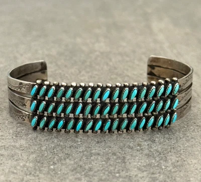 OLD Vintage Native American ZUNI Needlepoint Turquoise  Sterling Bracelet - Image 1 of 4
