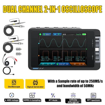 Handheld Digital Oscilloscope Signal Generator 2CH 50MHZ 3.5" 2IN1 DS215H - Image 1 of 4