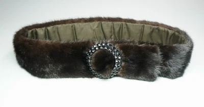 Cinturón Visón Marrón Oscuro De Colección 2.75" Ancho 40" Largo 3" Negro Punta Conjunto Hebilla Cristal Foto 1 de 4