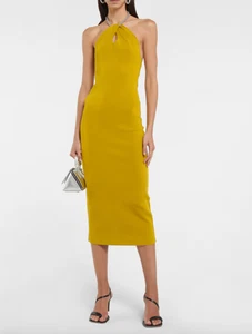 BNWT RP £695 Galvan Mustard Cleopatra chain halter dress in citrus. Size M - Picture 1 of 15