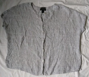 Tahari grau 100% Leinen Kurzarm Hemd mit Knöpfen Oberteil Oversize Boho Damen XS  - Bild 1 von 10