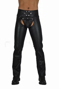 AW-773 Nappaleder chaps schwarze Lederchaps mit Knöpfe leather chaps lederhose - Picture 1 of 3
