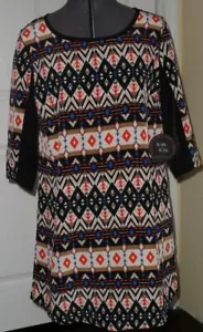 ***VESTIDO BE BOP TALLA M NEGRO ROJO AZUL BEIGE ESTAMPADO TRIBAL NUEVO CON ETIQUETAS - Imagen 1 de 2