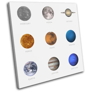 Solar System Modern Planets Moon Space SINGLE CANVAS WALL ART Picture Print - Picture 1 of 1