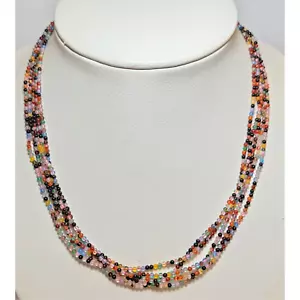 Navajo Beaded Gemstone 5 Strand Sterling Silver Adjustable Necklace 18"-20" - Picture 1 of 4