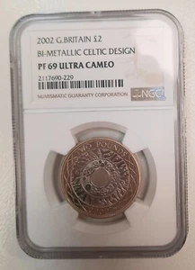 2002 UK, GREAT BRITAIN, £2 POUND. CELTIC DESIGN. PF 69 NGC. TOP POP - Picture 1 of 2