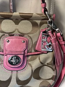 COACH Signature Willis Pink 19034 Tassel Crossbody Hobo Silver Y2k Free Ship! - Picture 1 of 18