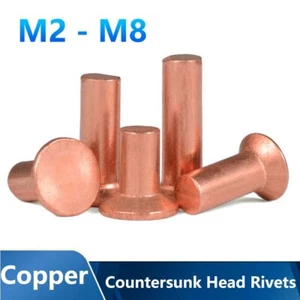 M2 M2.5 M3-M8 Solid Copper Countersunk Head Rivets DIN 661 Percussion Threadless - Picture 1 of 77