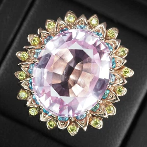 Pristine Baby Pink Sapphire 22.75Ct 925 Sterling Silver Rose Gold Plated Rings - Picture 1 of 9