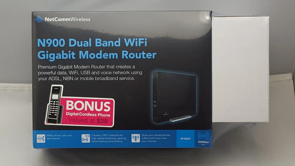 Netcomm NF3ADV N900 Dual Band WiFi Gigabit Modem Router + Bonus Cordless Phone  - image 1 of 3