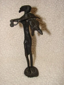 Antique Art Deco Cast Iron Lady with Fiddle Figurine 9 5/8 inches Tall - Picture 1 of 3