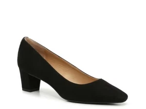 LAUREN RALPH LAUREN WHITNEY GOLD LOGO KID SUEDE LEATHER HEELS PUMP SHOES BLACK 9 - Picture 1 of 8